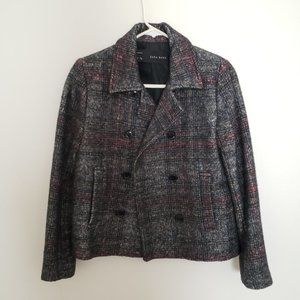 Zara women's cropped wool blend blazer - size small - gray with red accents